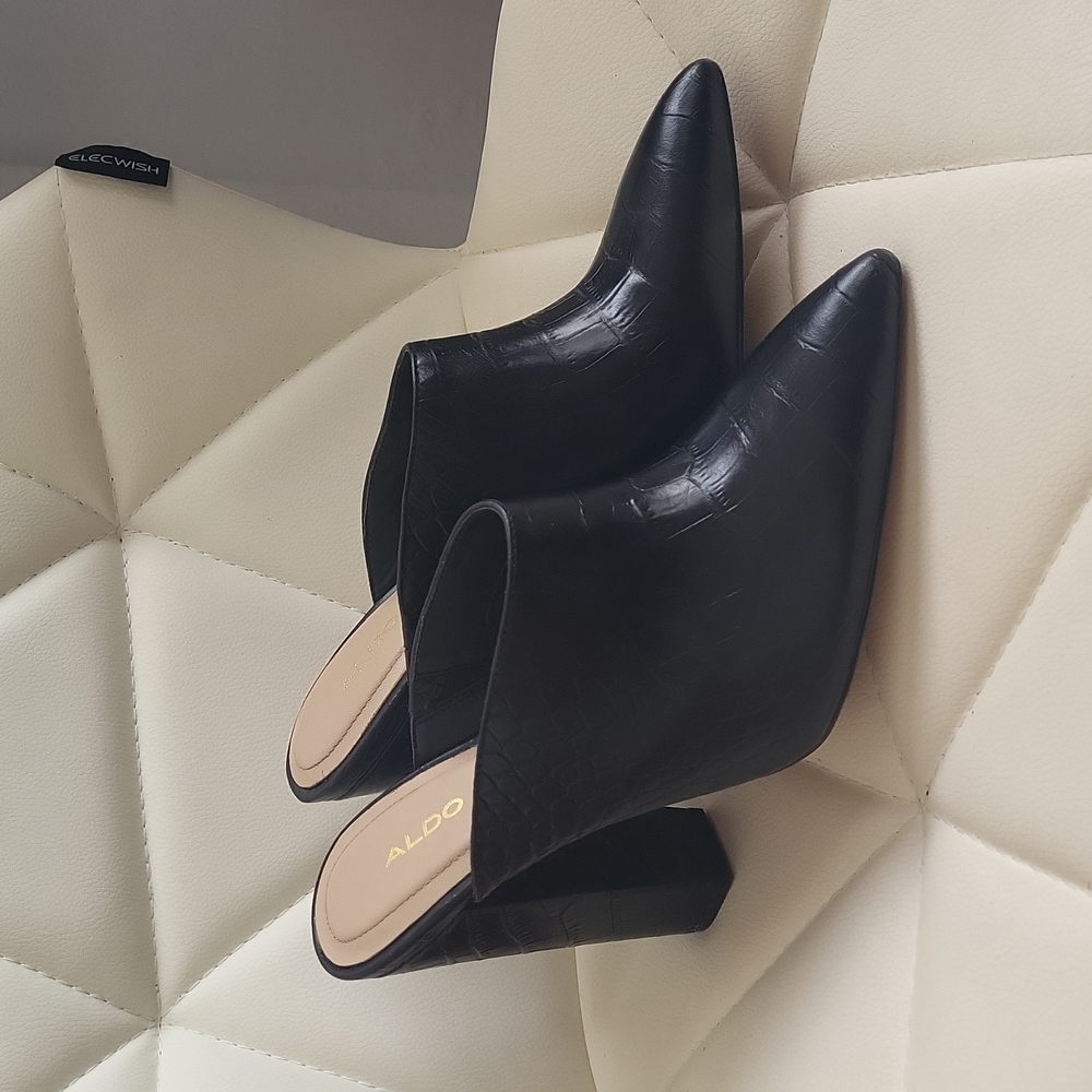 Aldo Black Snakeskin Heel Loafers Size 8